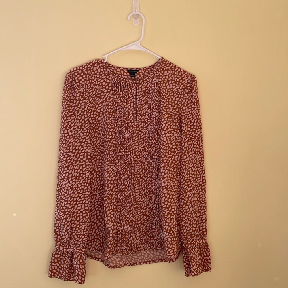 Ann Taylor tan & pink spotted silky blouse!